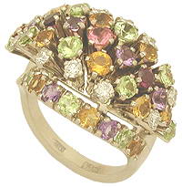 Кольцо с бриллиантами и цветными драгоценными камнями, Золото 585