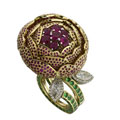 Кольцо с бриллиантами, рубинами, сапфирами и тсаворитами, Золото 750