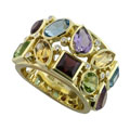 Кольцо с бриллиантами и драгоценными цветными вставками, Золото 750