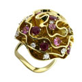 Кольцо с бриллиантами, рубинами и сапфирами, Золото 750