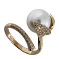 Кольцо с бриллиантами и жемчугом, Золото 585