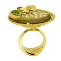 Кольцо с бриллиантами, цитринами и хризолитами , Золото 750