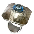 Кольцо с бриллиантами, топазом и кварцем, Палладий 850