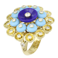 Кольцо с бриллиантами, бирюзой, лазуритом, Золото 750