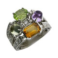 Кольцо с бриллиантами и драгоценными цветными вставками, Золото 585