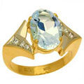Кольцо с аквамарином и бриллиантами, Золото 750